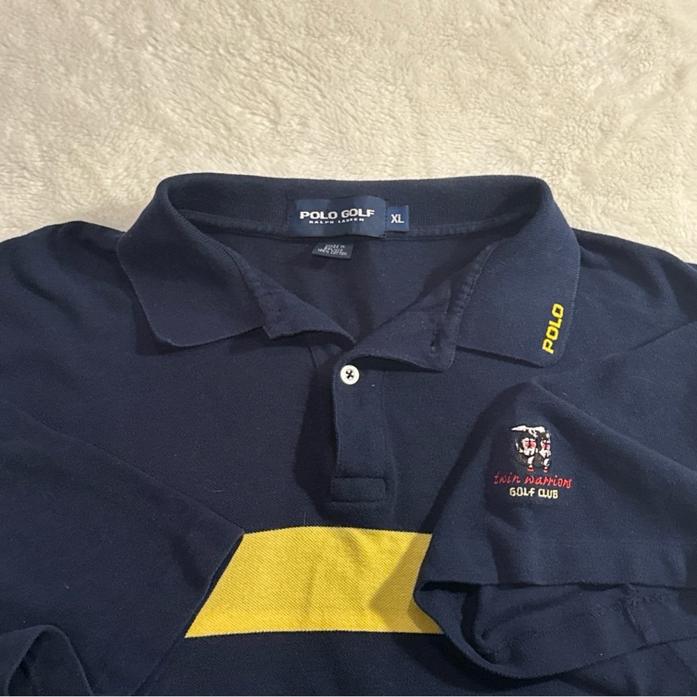 Vintage Polo Golf‎ Ralph Lauren Shirt Adult X-Large Navy Stripe Yellow